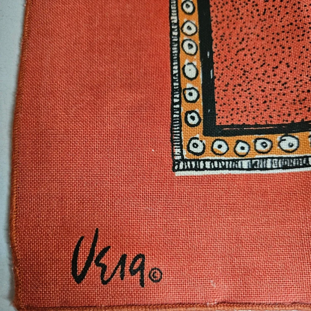 Vintage Vera Neumann Napkin Orange Terracotta Geometric MCM Square 17.5in